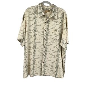 Caribbean Mens Sz XXL Silk‎ Cotton Blend Aloha Hawaiian Shirt Palm Trees Print